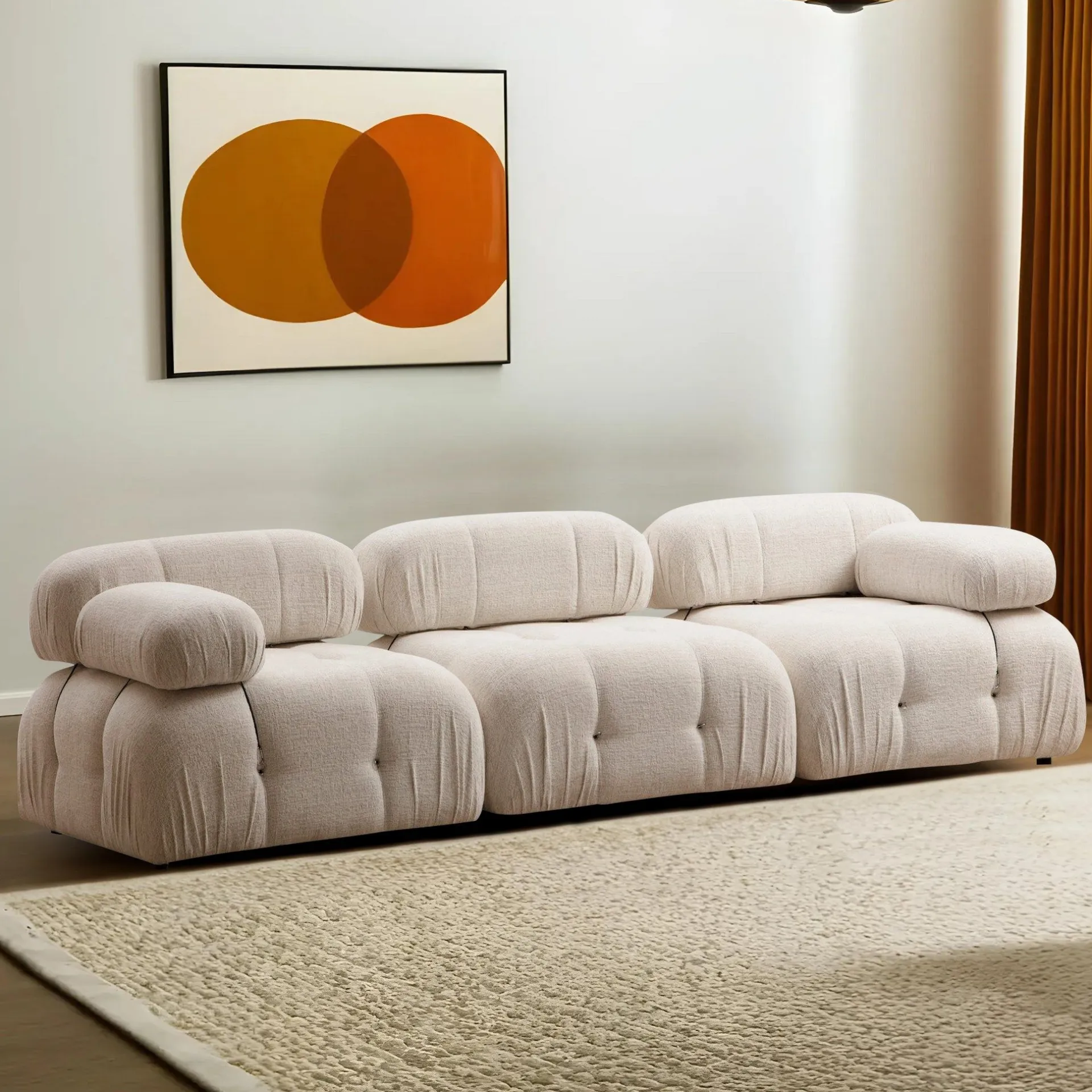 Emob Bubble 3-Sitzer-Sofa | BUCHENHOLZ / SPANPLATTE | Creme
