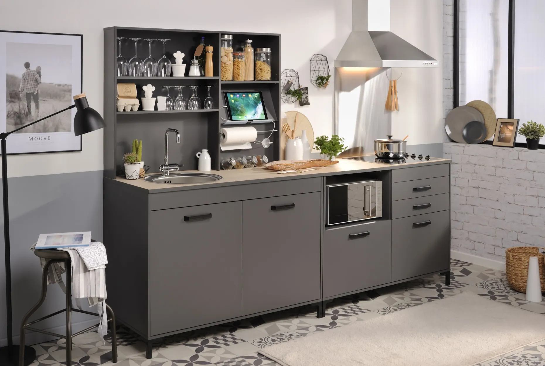 Buffet Moove 118cm, 3 Ablagen & Küchenrollenhalter - anthrazit