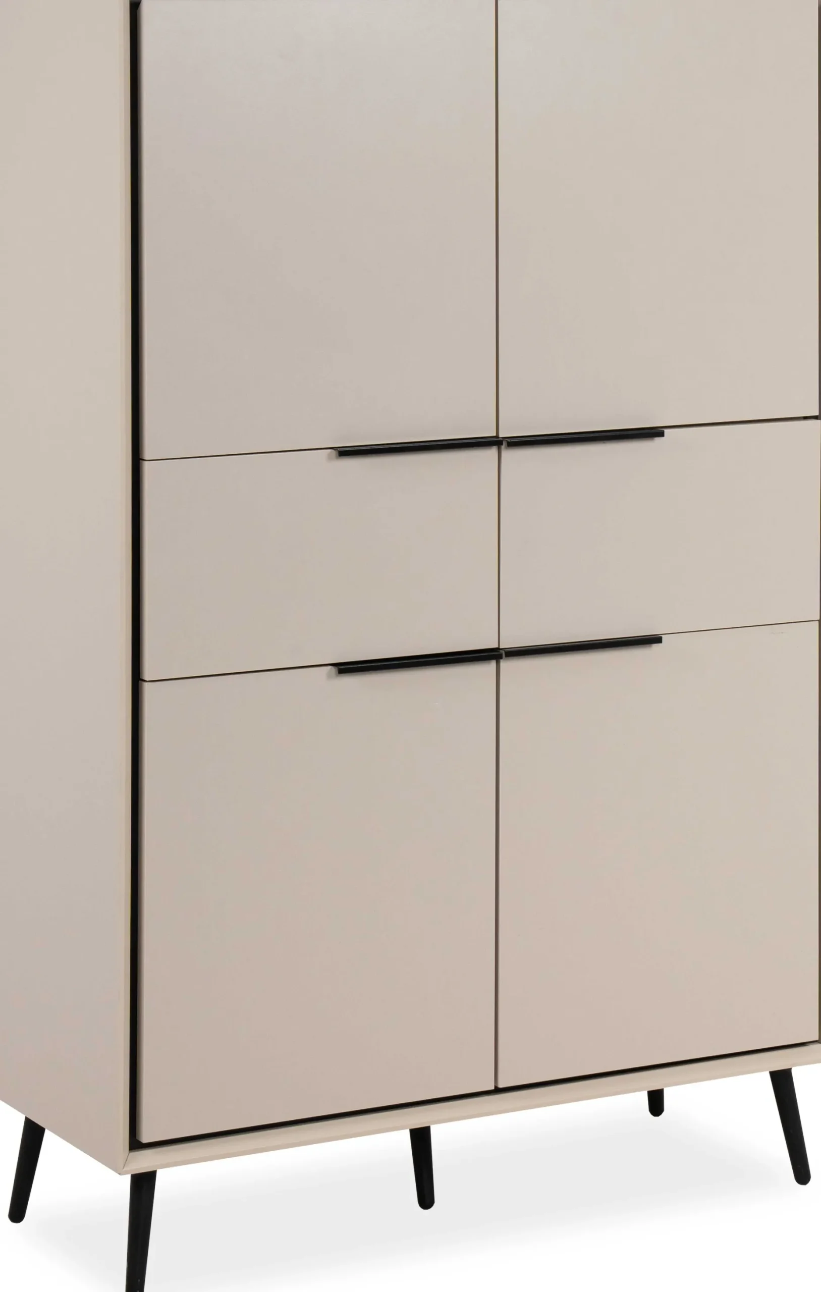Buffetschrank Auryn - 90x38x140cm - 4 Türen und 2 Schubladen - sand/schwarz