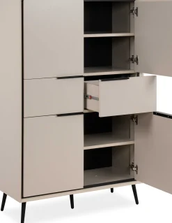 Buffetschrank Auryn - 90x38x140cm - 4 Türen und 2 Schubladen - sand/schwarz