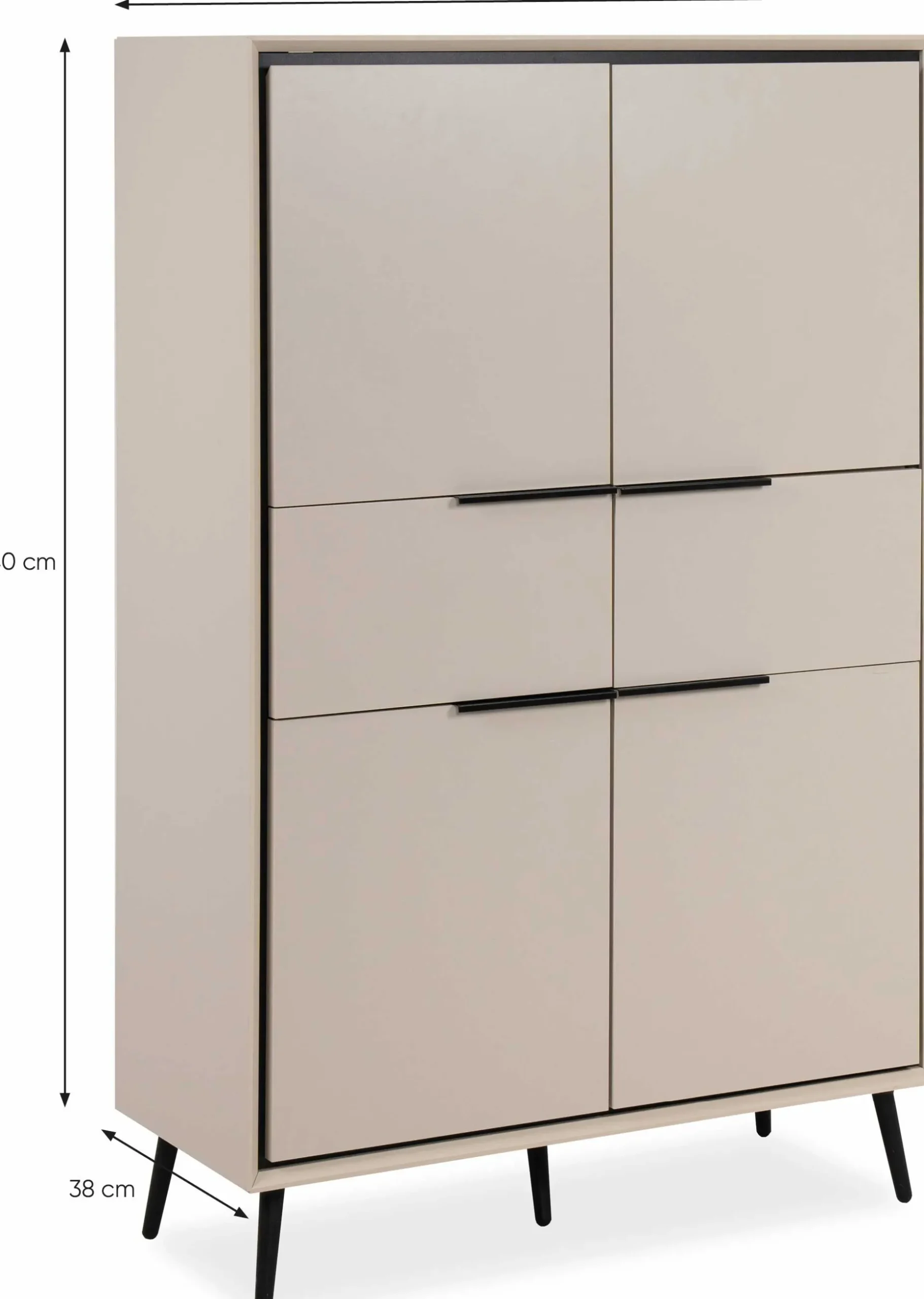 Buffetschrank Auryn - 90x38x140cm - 4 Türen und 2 Schubladen - sand/schwarz