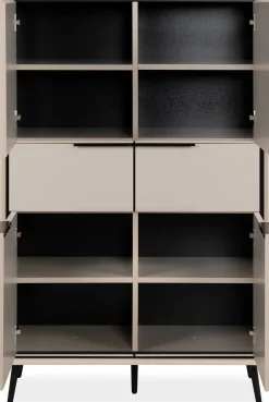 Buffetschrank Auryn - 90x38x140cm - 4 Türen und 2 Schubladen - sand/schwarz