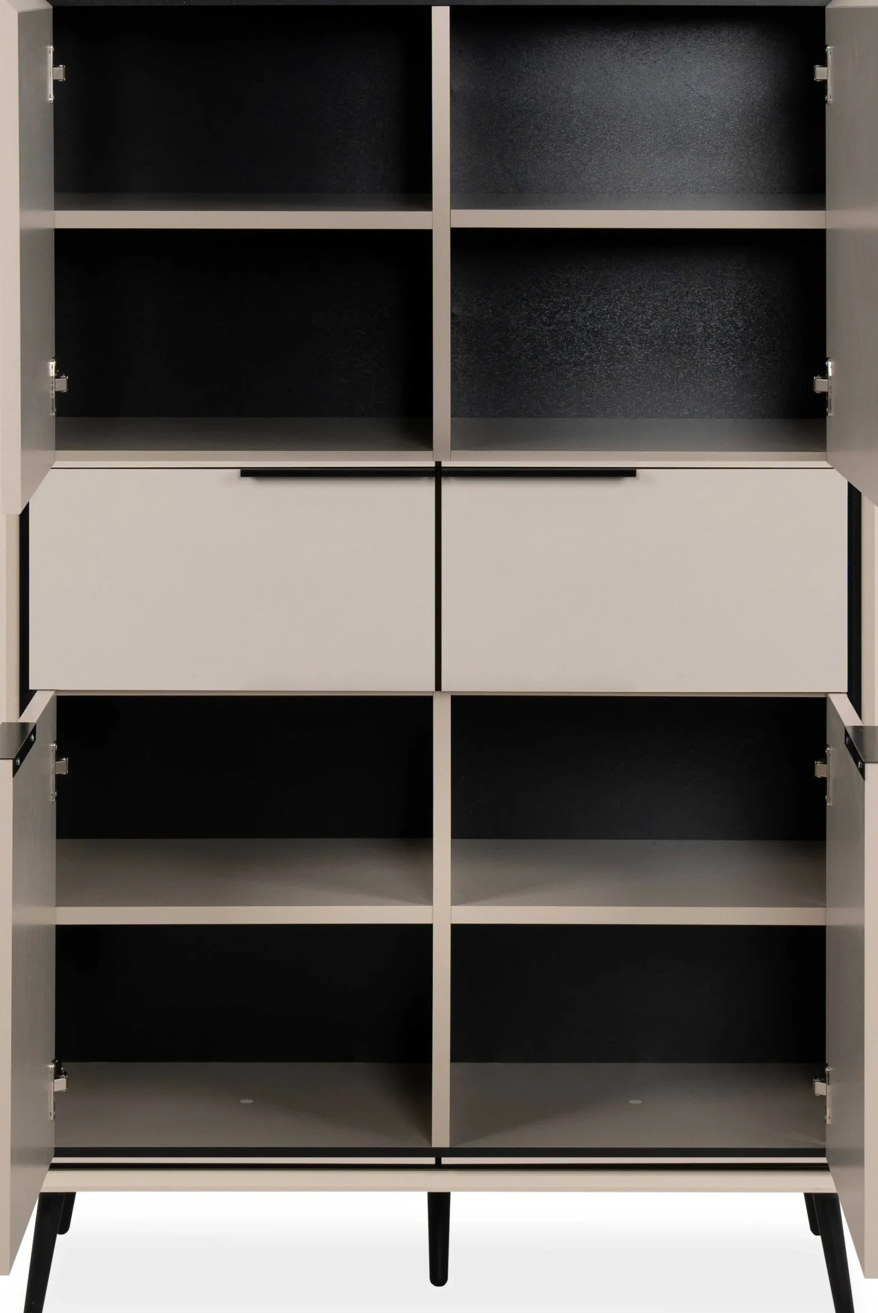 Buffetschrank Auryn - 90x38x140cm - 4 Türen und 2 Schubladen - sand/schwarz