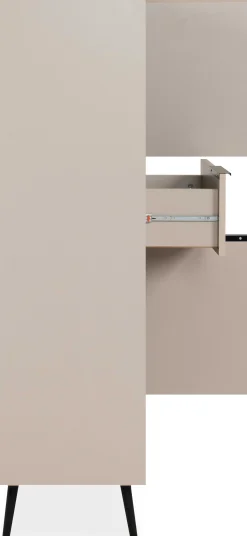 Buffetschrank Auryn - 90x38x140cm - 4 Türen und 2 Schubladen - sand/schwarz