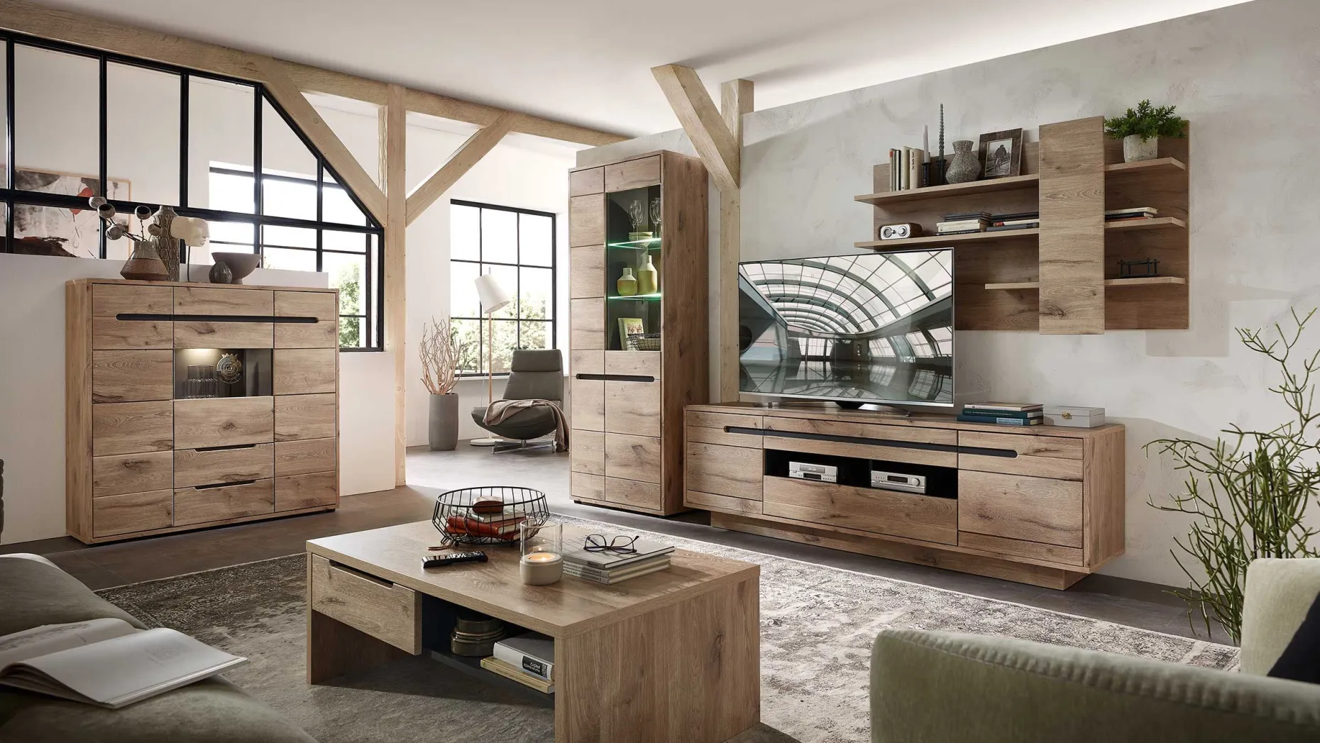 Buffetschrank Bellini 125cm 3 Türen und 2 Schubladen - Eiche/anthrazit