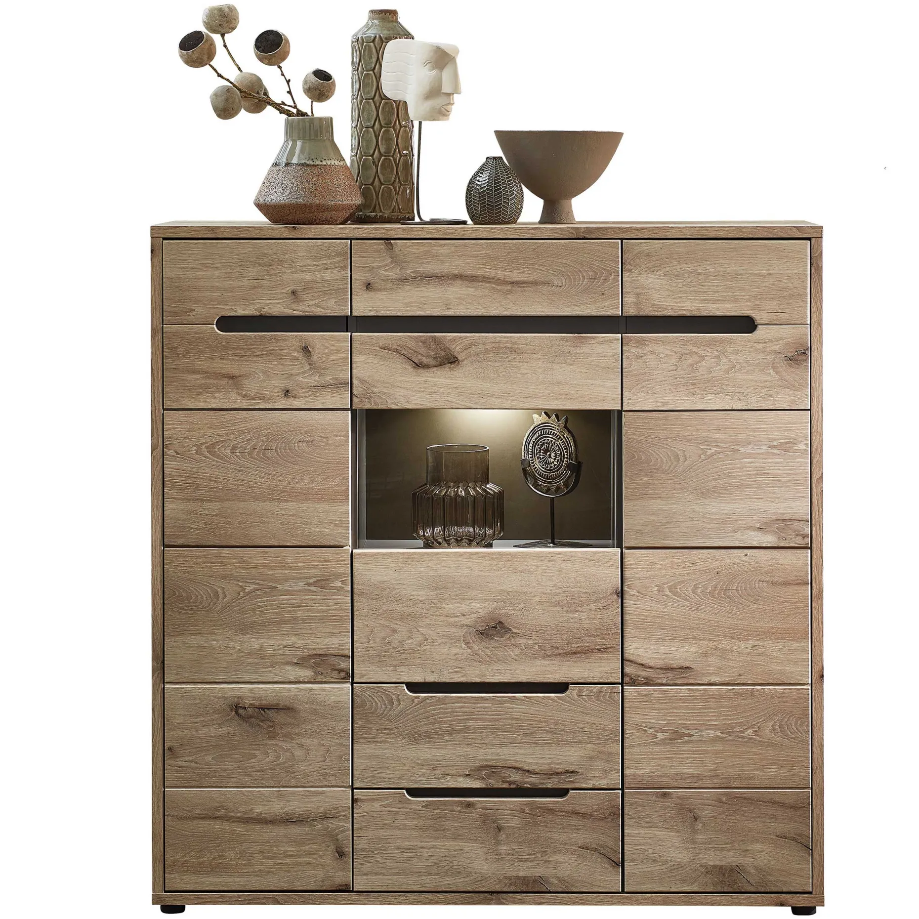 Buffetschrank Bellini 125cm 3 Türen und 2 Schubladen - Eiche/anthrazit