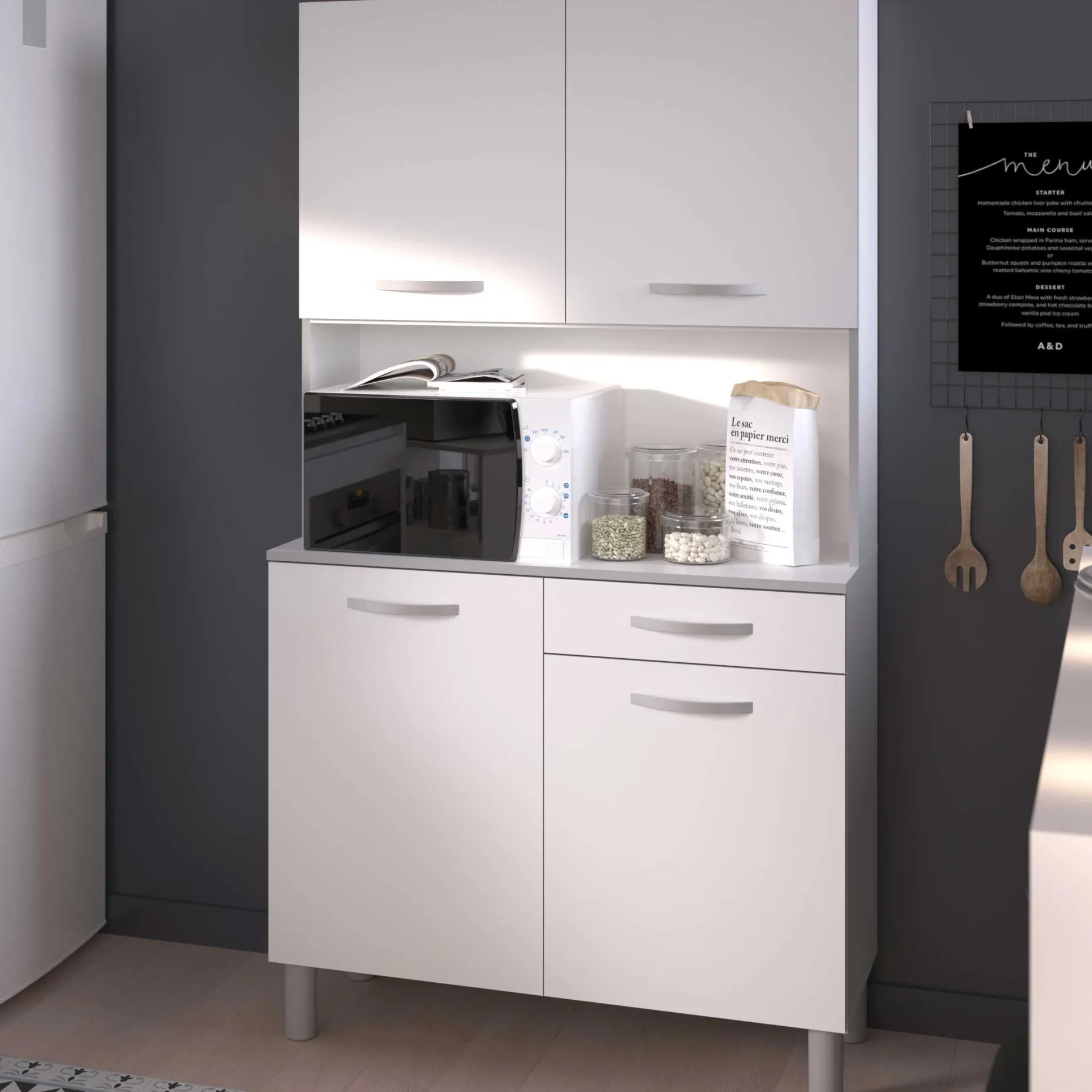 Buffetschrank Easy 101cm, 4 Türen und 1 Schublade - weiß
