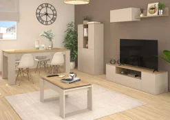 Buffetschrank Kosmo - 90x35x150cm - 4 Türen - Kaschmir/Eiche Dekor