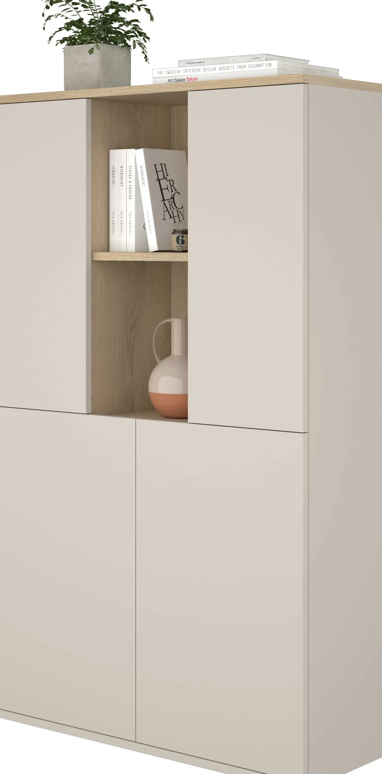 Buffetschrank Kosmo - 90x35x150cm - 4 Türen - Kaschmir/Eiche Dekor