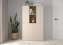 Buffetschrank Kosmo - 90x35x150cm - 4 Türen - Kaschmir/Eiche Dekor