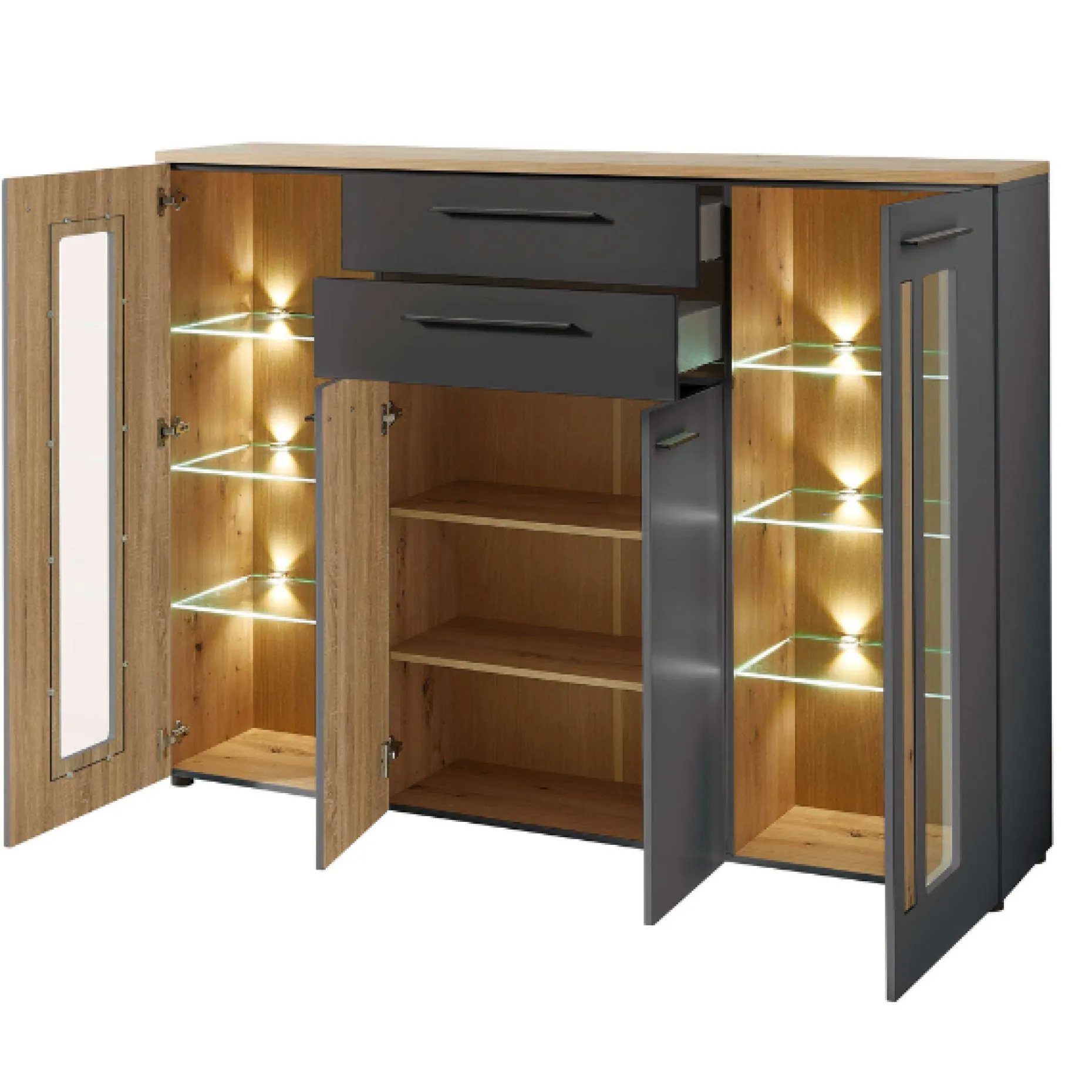 Buffetschrank Lorna 4 Türen und 2 Schubladen - anthrazit/ocker