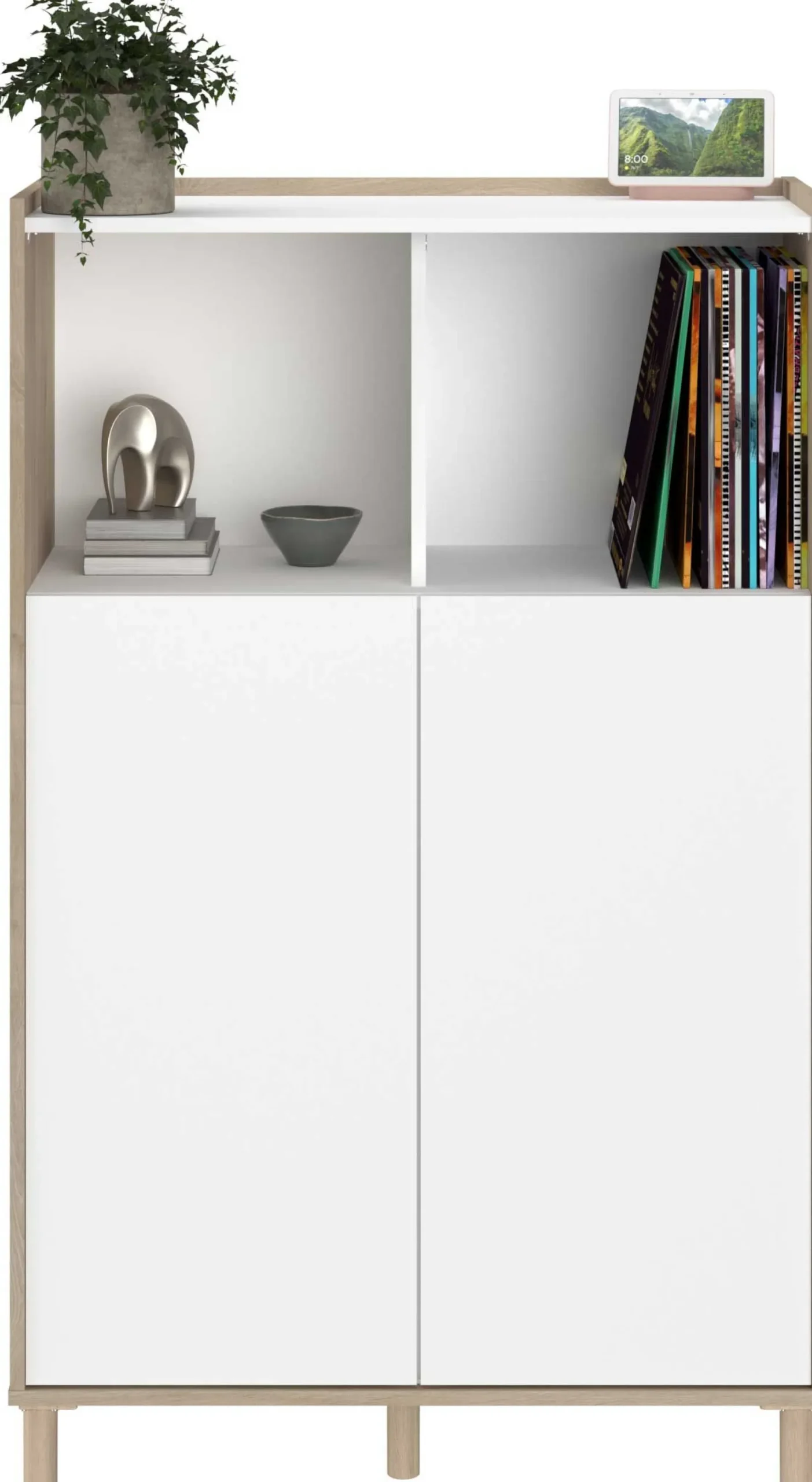 Buffetschrank Morpheus - 84x40x135cm - 2 Türen - Eiche Dekor/Weiß