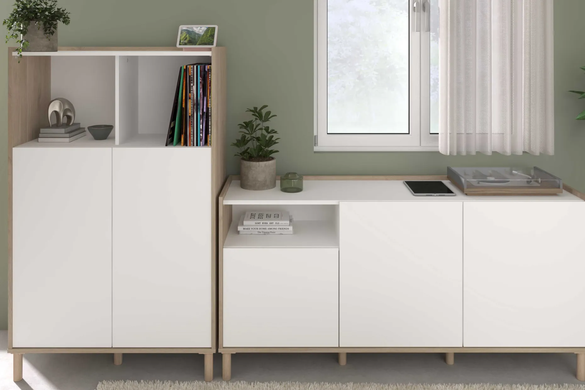 Buffetschrank Morpheus - 84x40x135cm - 2 Türen - Eiche Dekor/Weiß