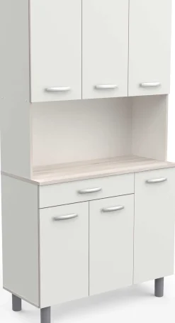 Buffetschrank Pavel 185cm hoch - matt weiß/akazienfarben mit Arbeitsplatte