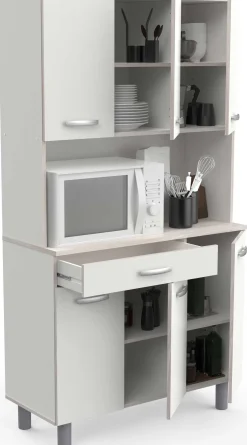 Buffetschrank Pavel 185cm hoch - matt weiß/akazienfarben mit Arbeitsplatte