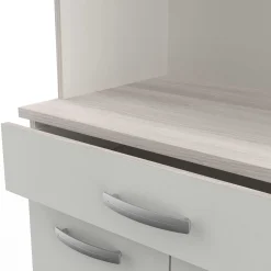 Buffetschrank Pavel 185cm hoch - matt weiß/akazienfarben mit Arbeitsplatte