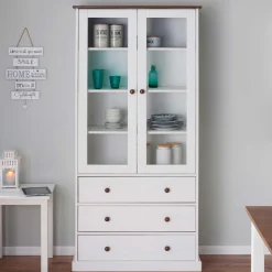 Buffetschrank Westerland | 90 x 38,4 x 190 | Kiefer massiv | Farbe: Weiß