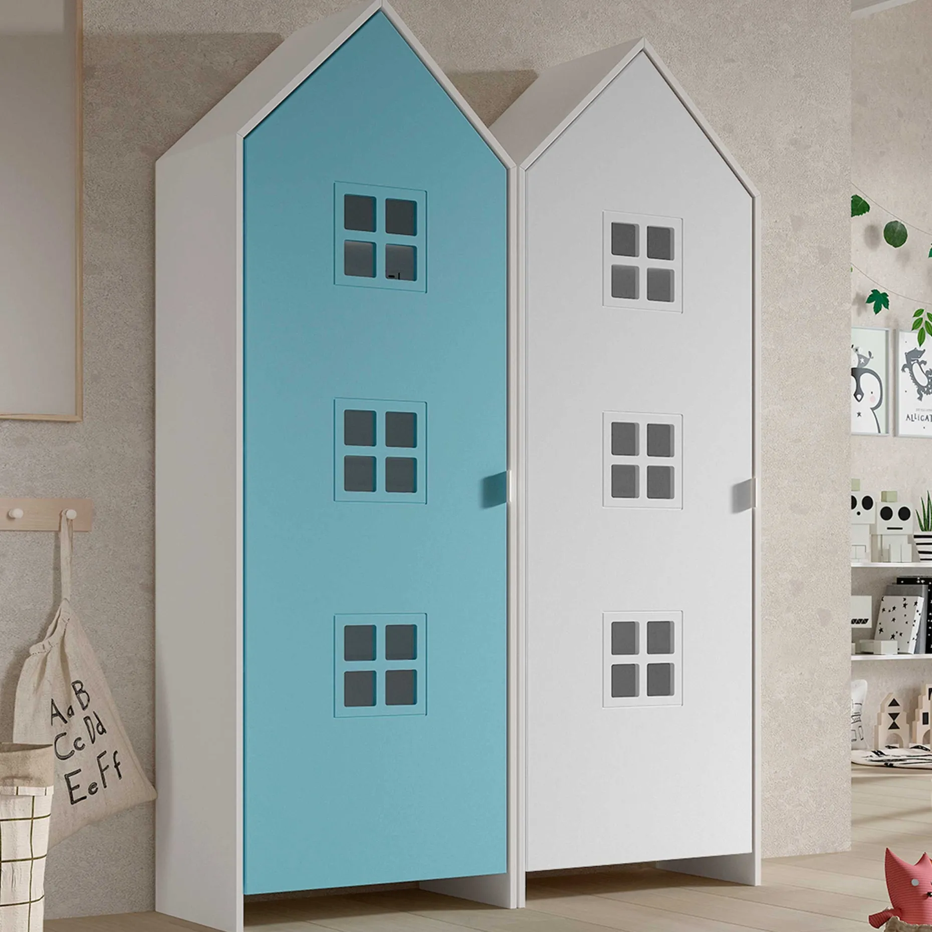 Casami Brügge 2-teiliger Kleiderschrank - 115x37x172 cm - Blau/Weiß