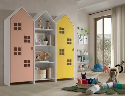 Casami Brügge 3-teiliger Kleiderschrank - 173x37x172 cm - Rosa/gelb
