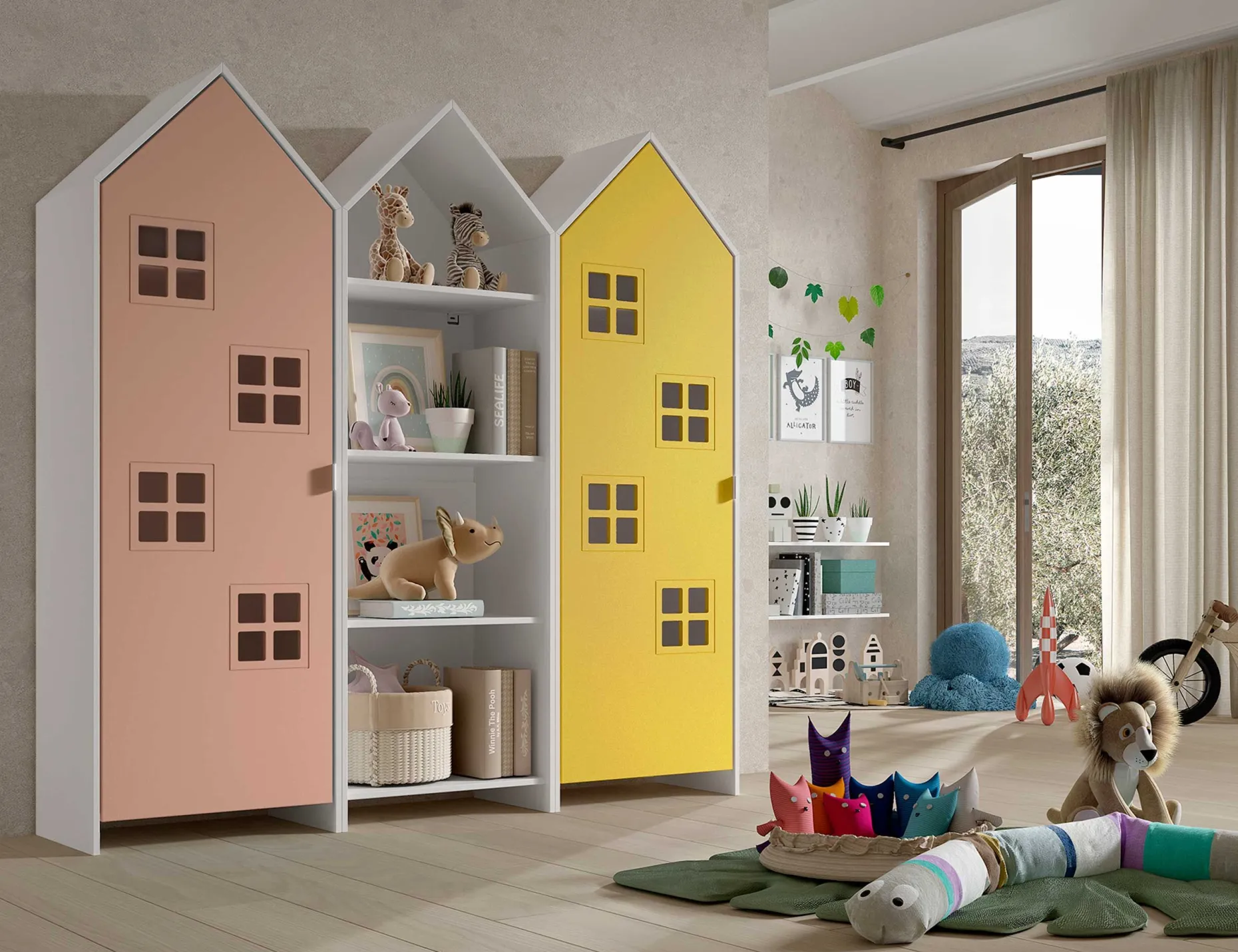 Casami Brügge 3-teiliger Kleiderschrank - 173x37x172 cm - Rosa/gelb