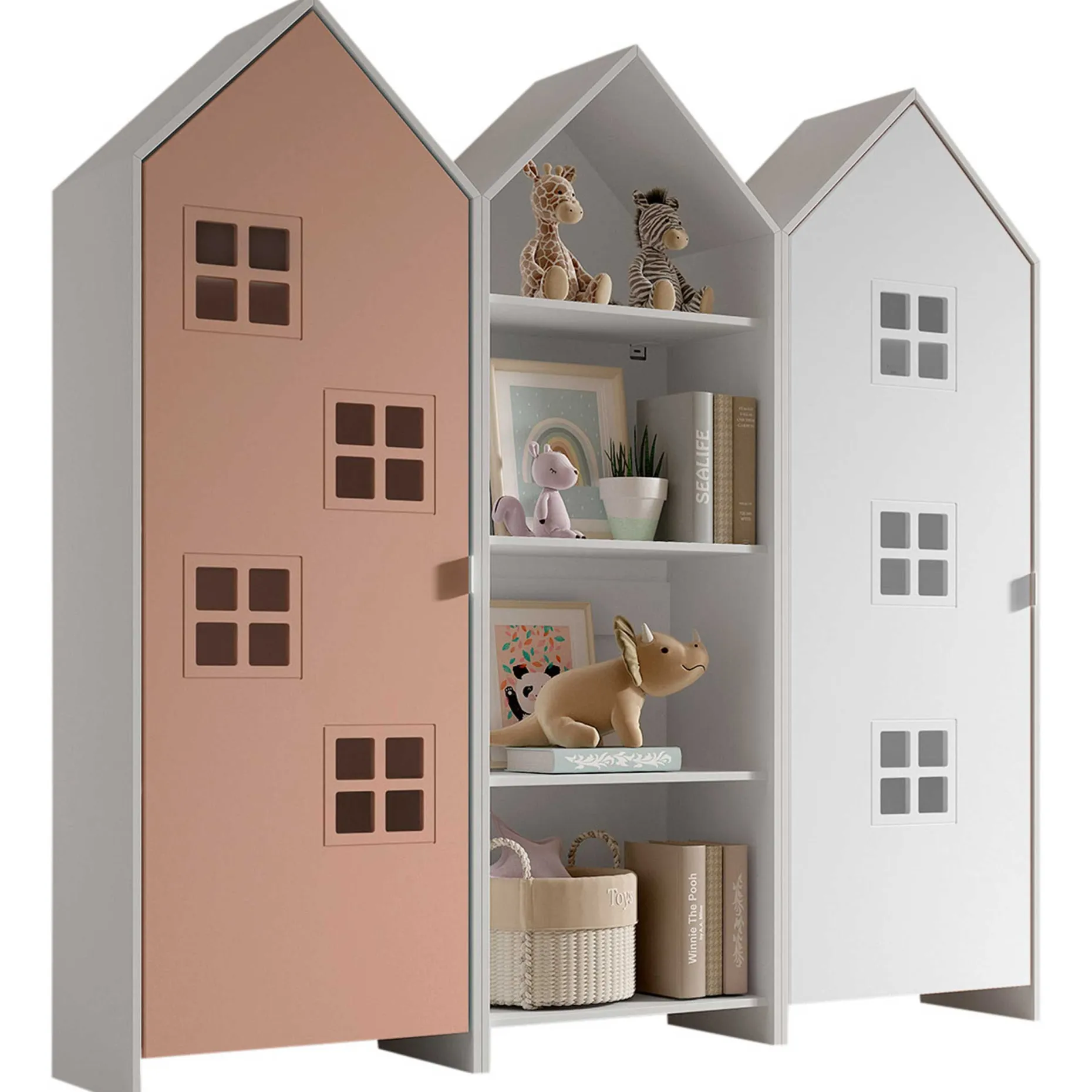 Casami Brügge 3-teiliger Kleiderschrank - 173x37x172 cm - Rosa/weiß