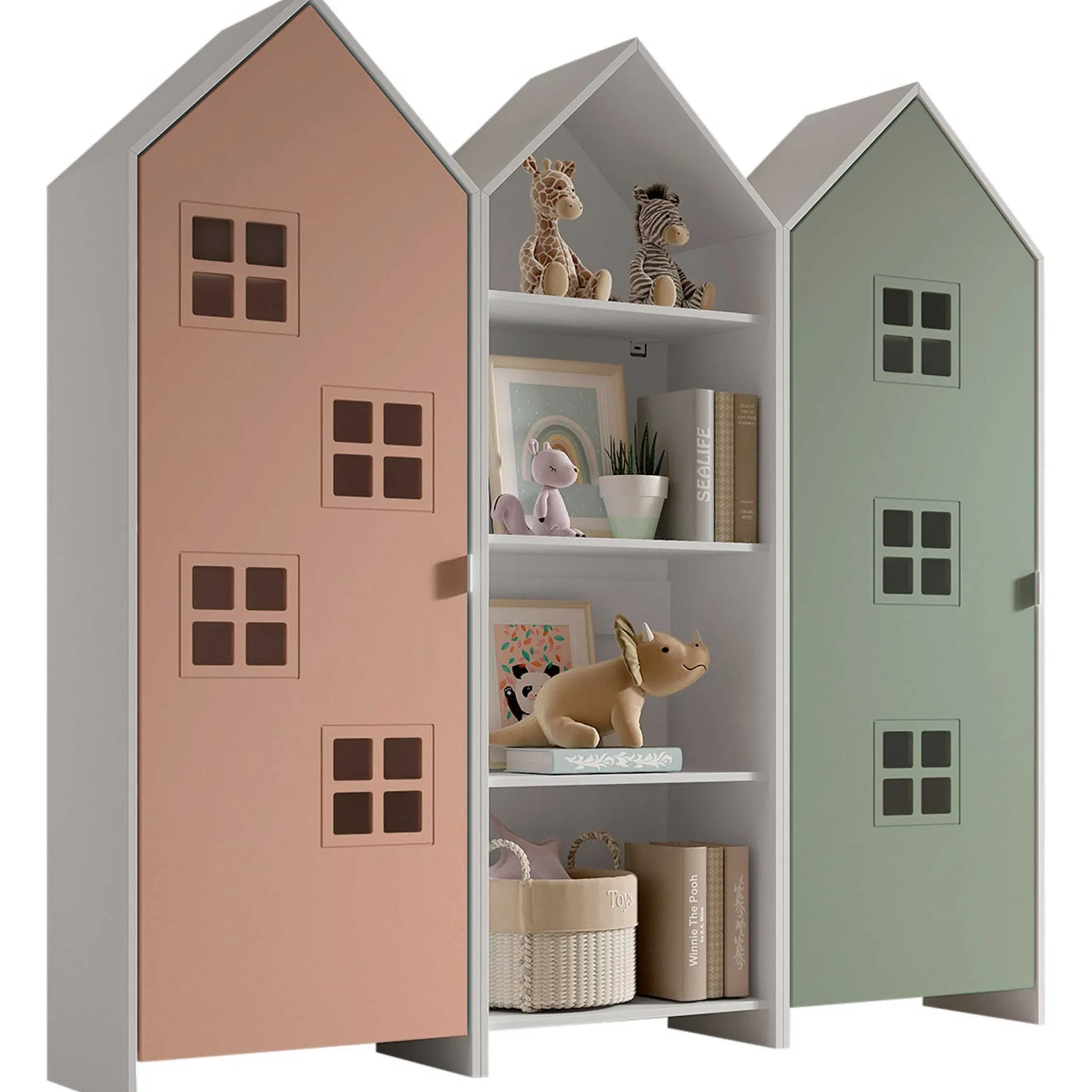 Casami Brügge 3-teiliger Kleiderschrank - 173x37x172 cm - Rosa/Grün