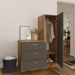 CC6 Mehrzweckschrank | 100 % MELAMIN | Atlantische Kiefer, Anthrazit
