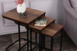 Emob Ce Metal Zigon Satztisch (3-teilig) | METALLRAHMEN | Walnuss, Schwarz