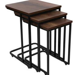 Emob Ce Metal Zigon Satztisch (3-teilig) | METALLRAHMEN | Walnuss, Schwarz