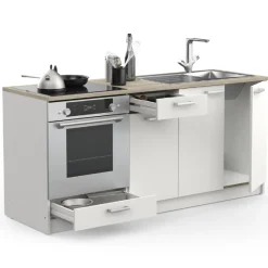 Chef Küchenzeile mit Platz für Backofen, Kochfeld und Spüle - Dekor Weiß/Eiche