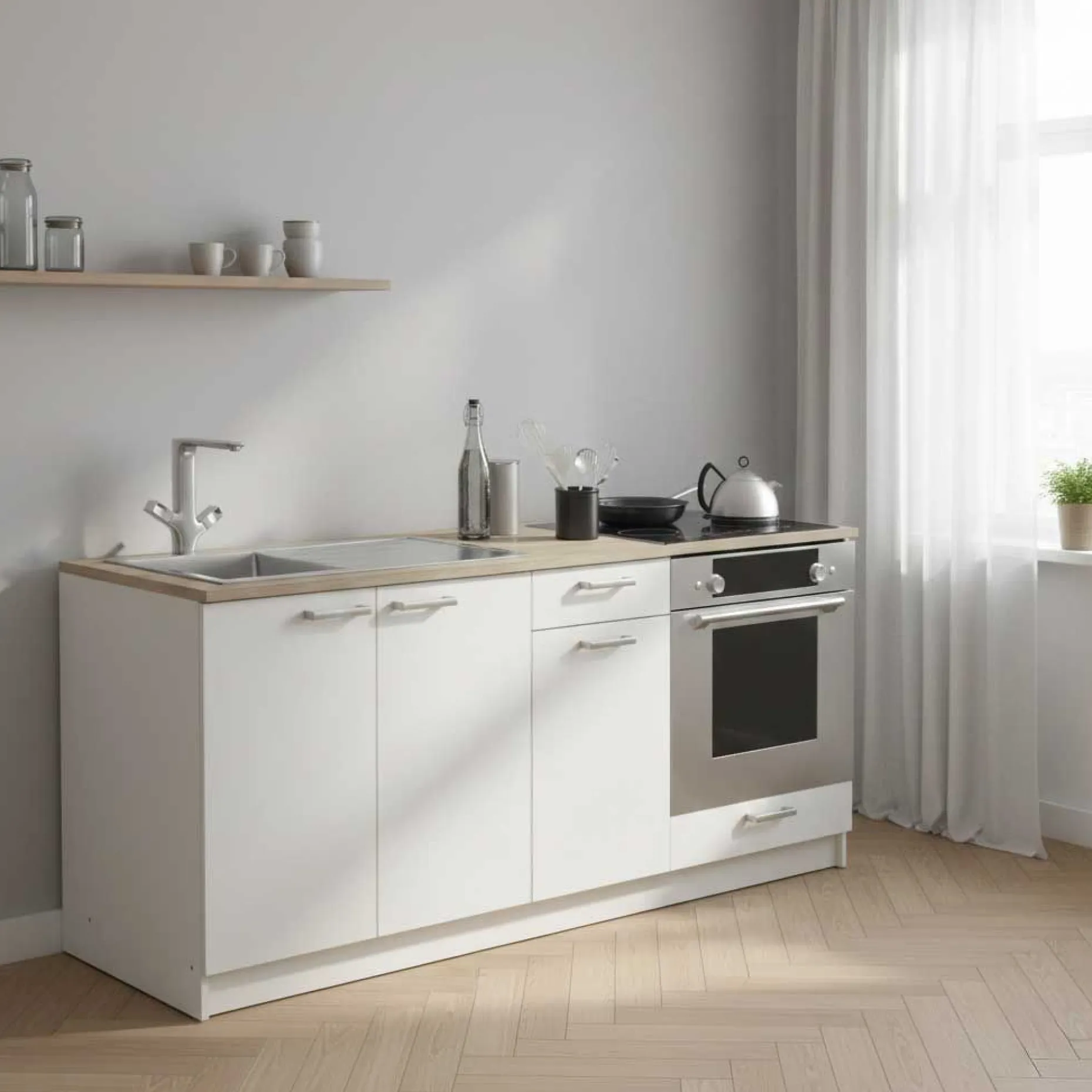 Chef-Unterschrank mit Platz für Spüle, Backofen und Kochfeld - Kronberg Eiche/Mattweiß