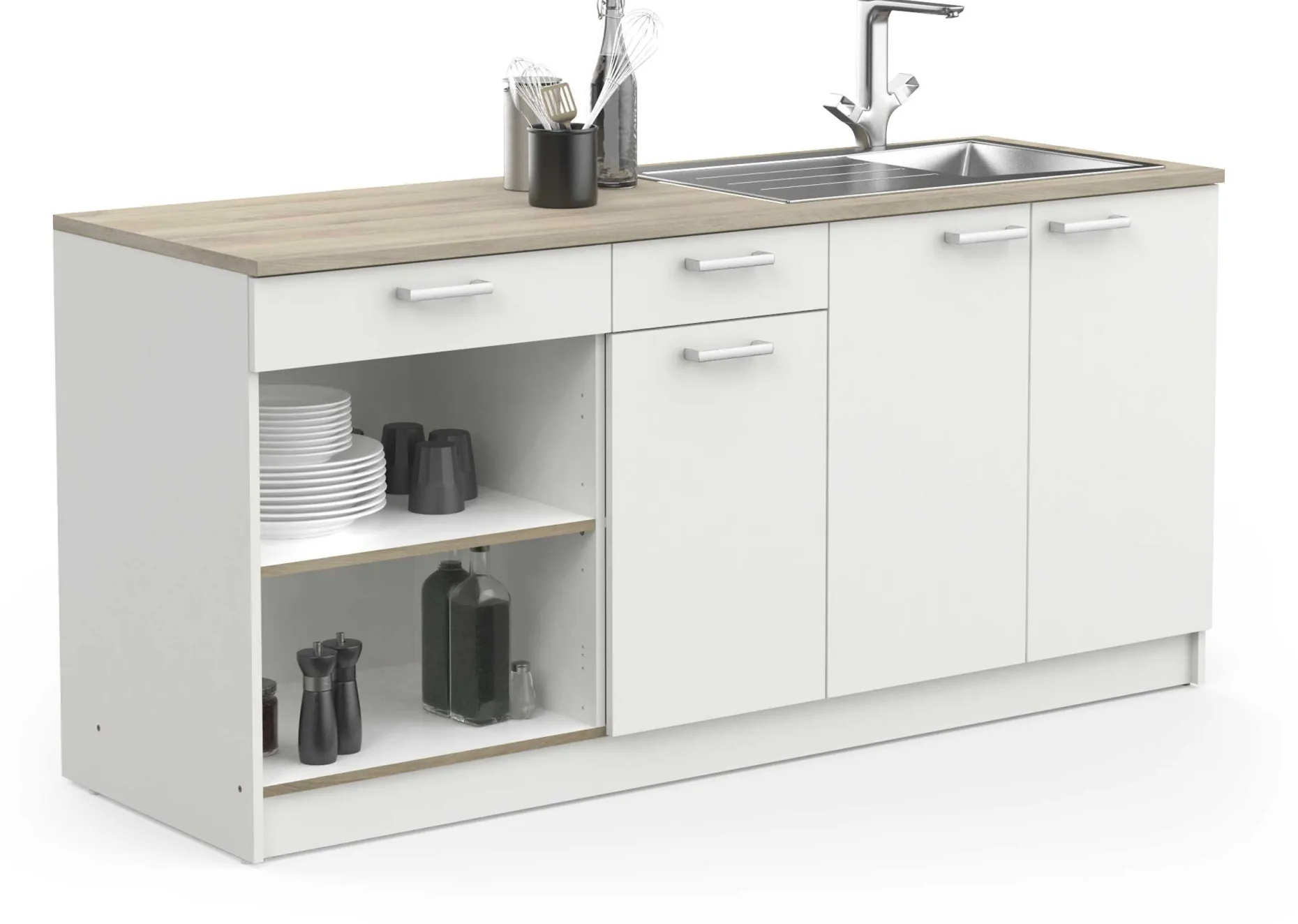 Chef-Unterschrank mit Platz für Spüle, Backofen und Kochfeld - Kronberg Eiche/Mattweiß