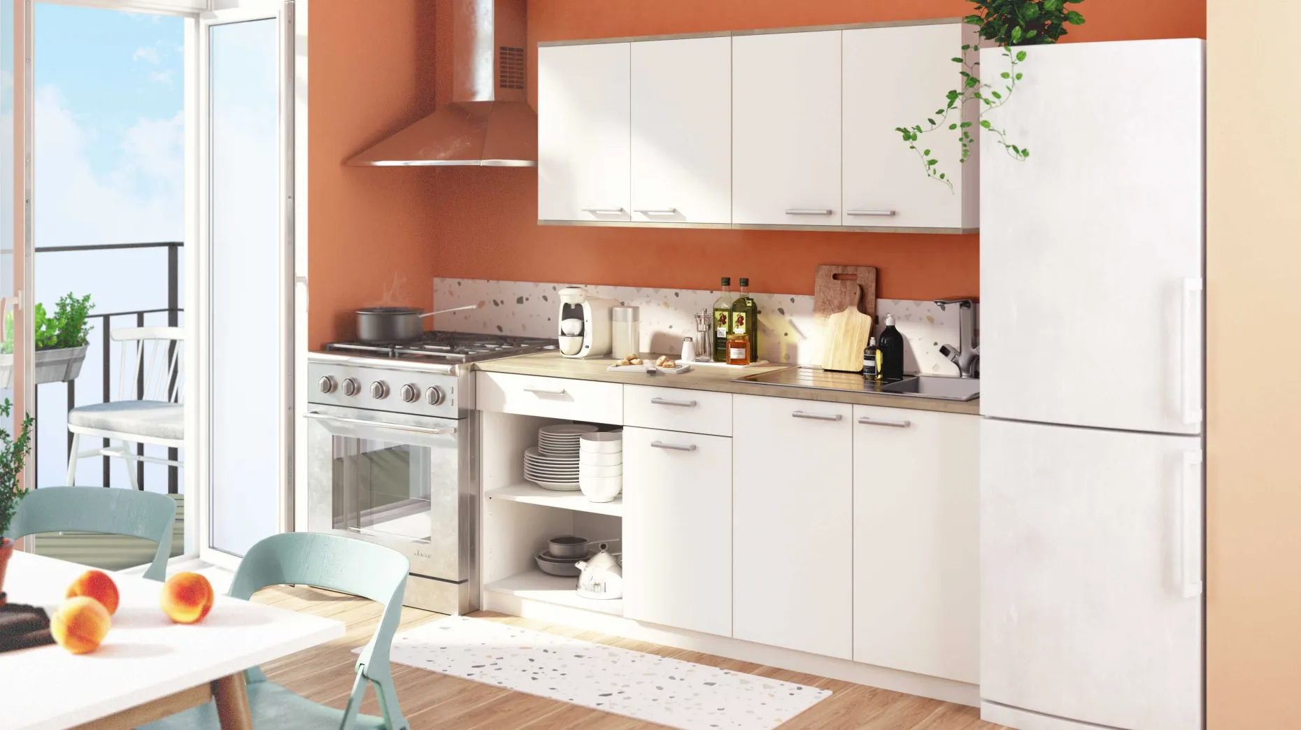 Chef-Unterschrank mit Platz für Spüle, Backofen und Kochfeld - Kronberg Eiche/Mattweiß