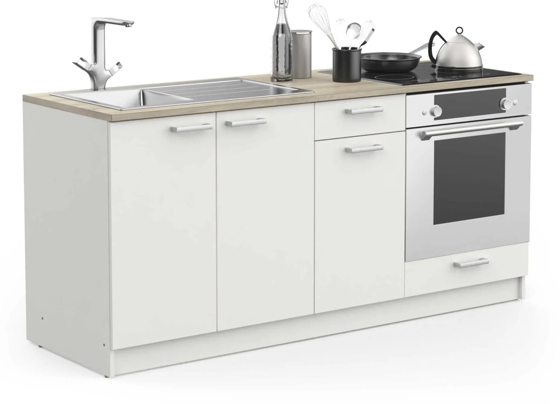 Chef-Unterschrank mit Platz für Spüle, Backofen und Kochfeld - Kronberg Eiche/Mattweiß