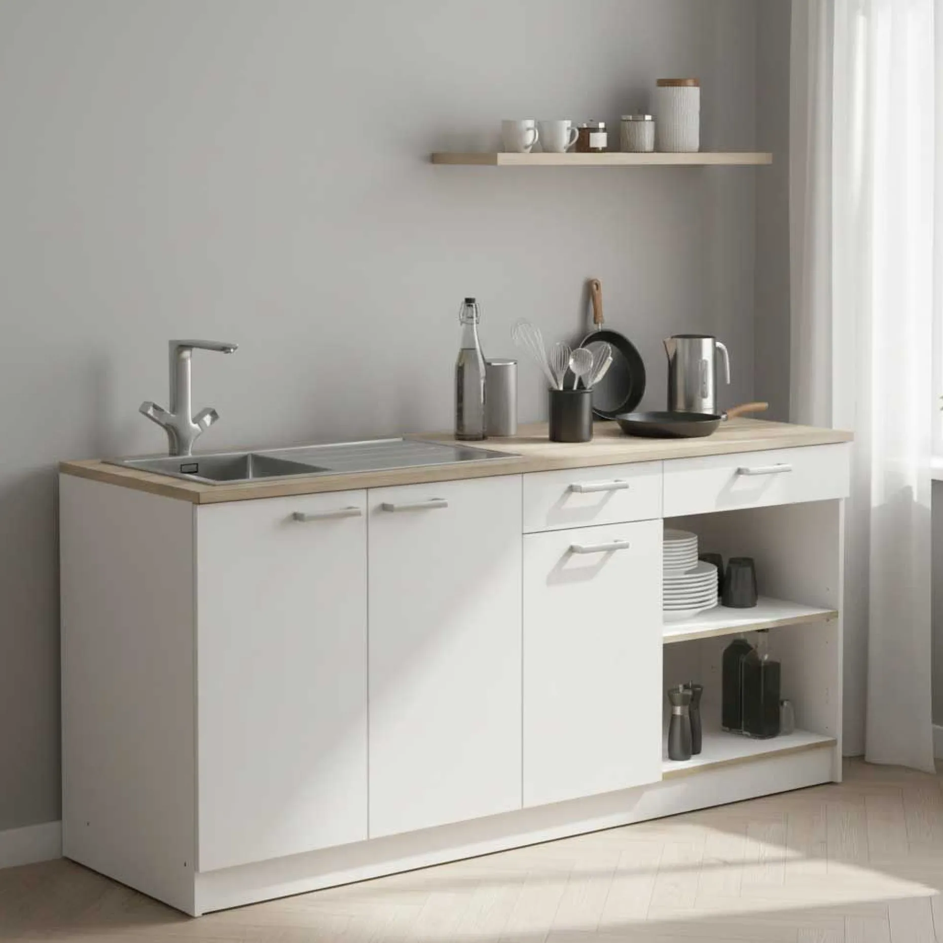 Chef-Unterschrank mit Platz für Spüle, Backofen und Kochfeld - Kronberg Eiche/Mattweiß