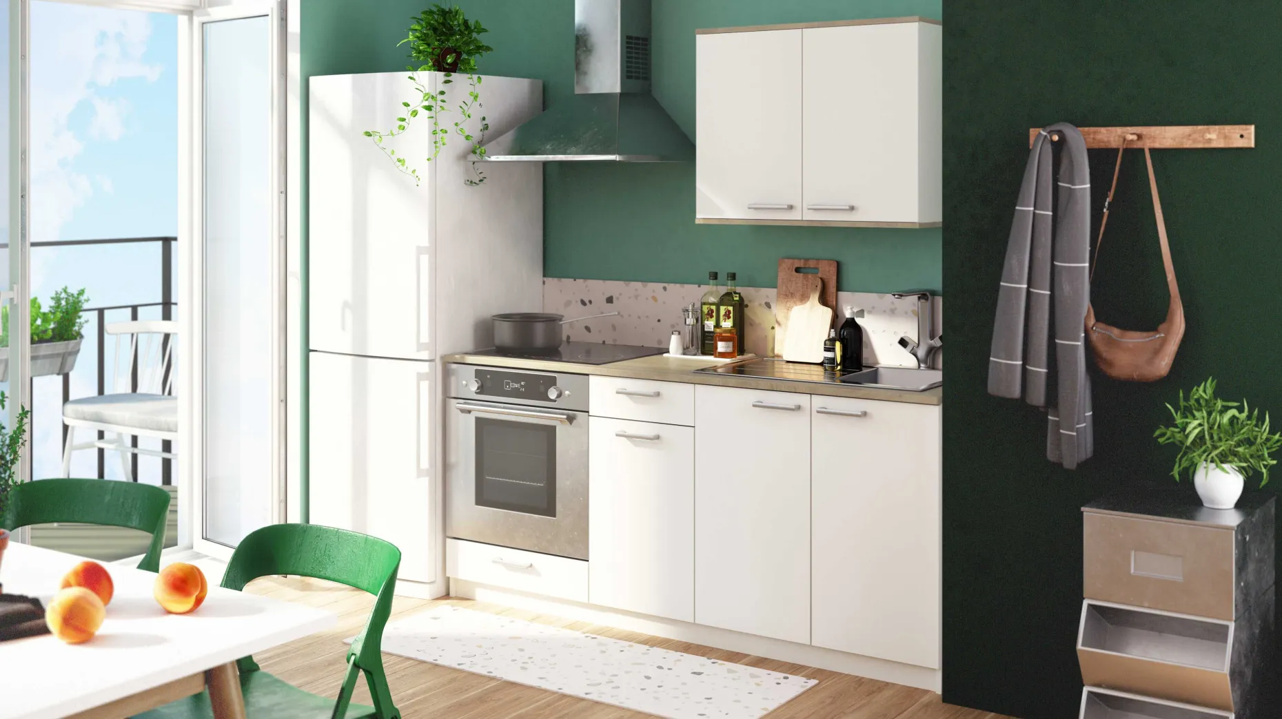 Chef-Unterschrank mit Platz für Spüle, Backofen und Kochfeld - Kronberg Eiche/Mattweiß