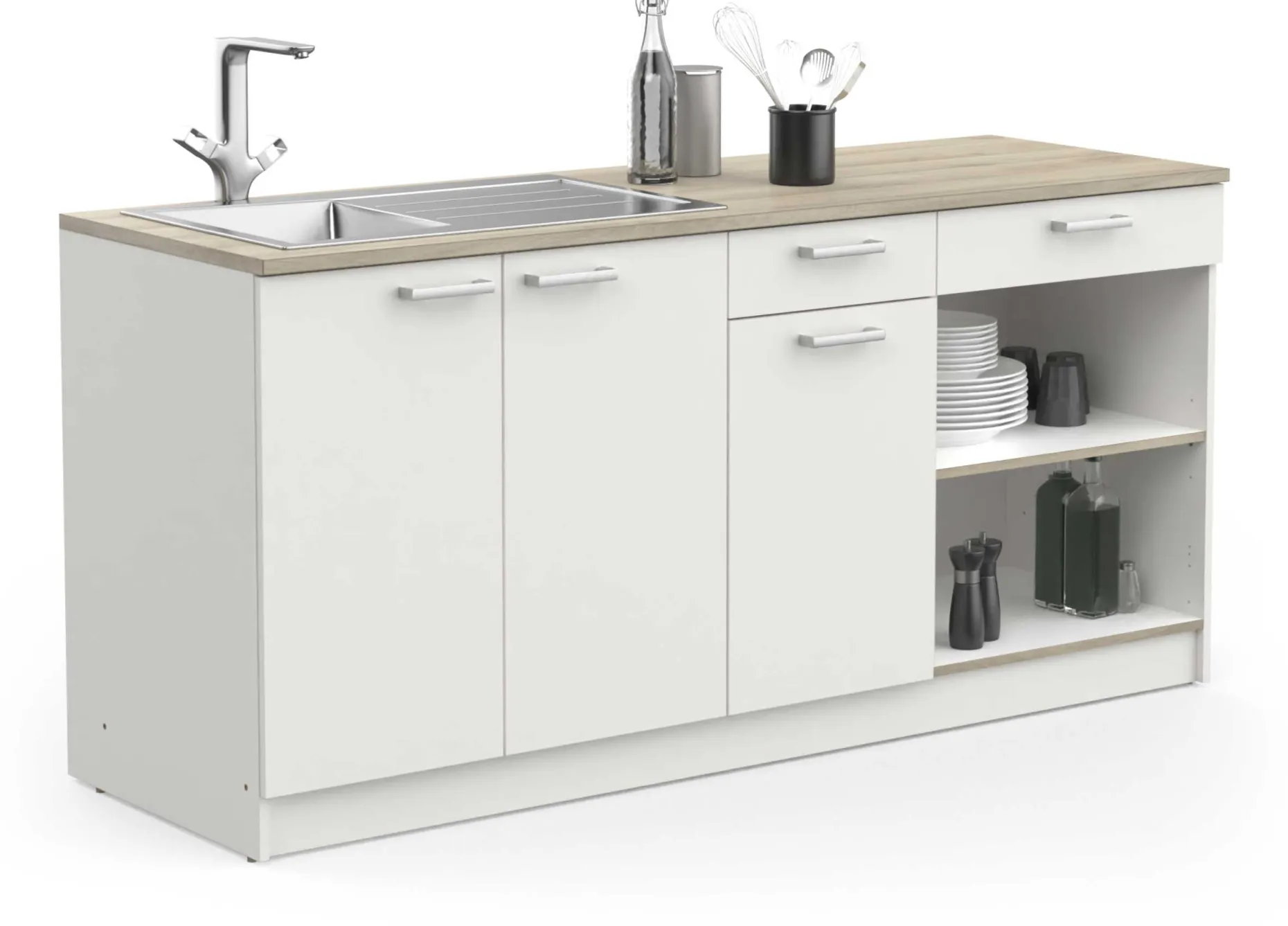 Chef-Unterschrank mit Platz für Spüle, Backofen und Kochfeld - Kronberg Eiche/Mattweiß