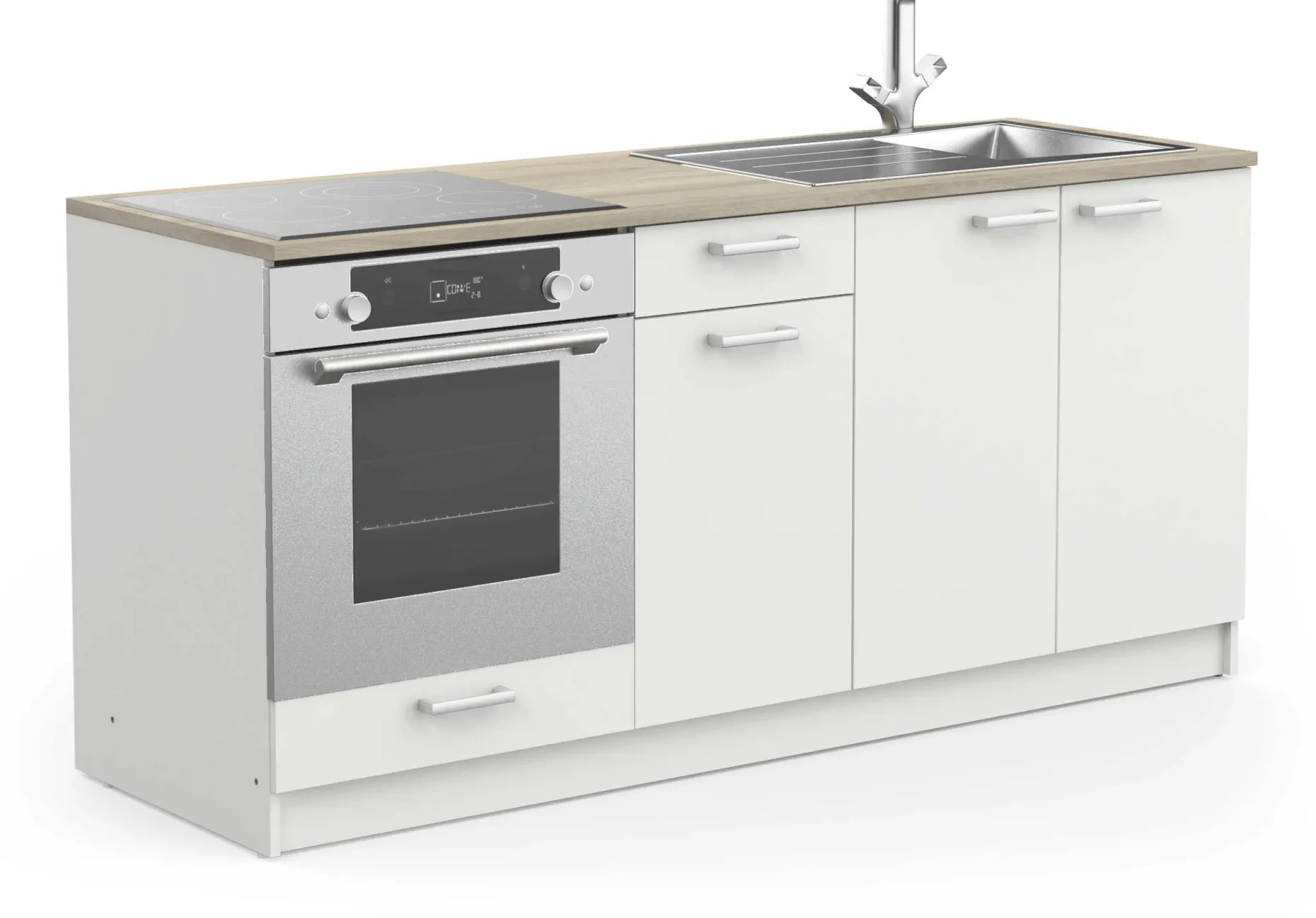 Chef-Unterschrank mit Platz für Spüle, Backofen und Kochfeld - Kronberg Eiche/Mattweiß