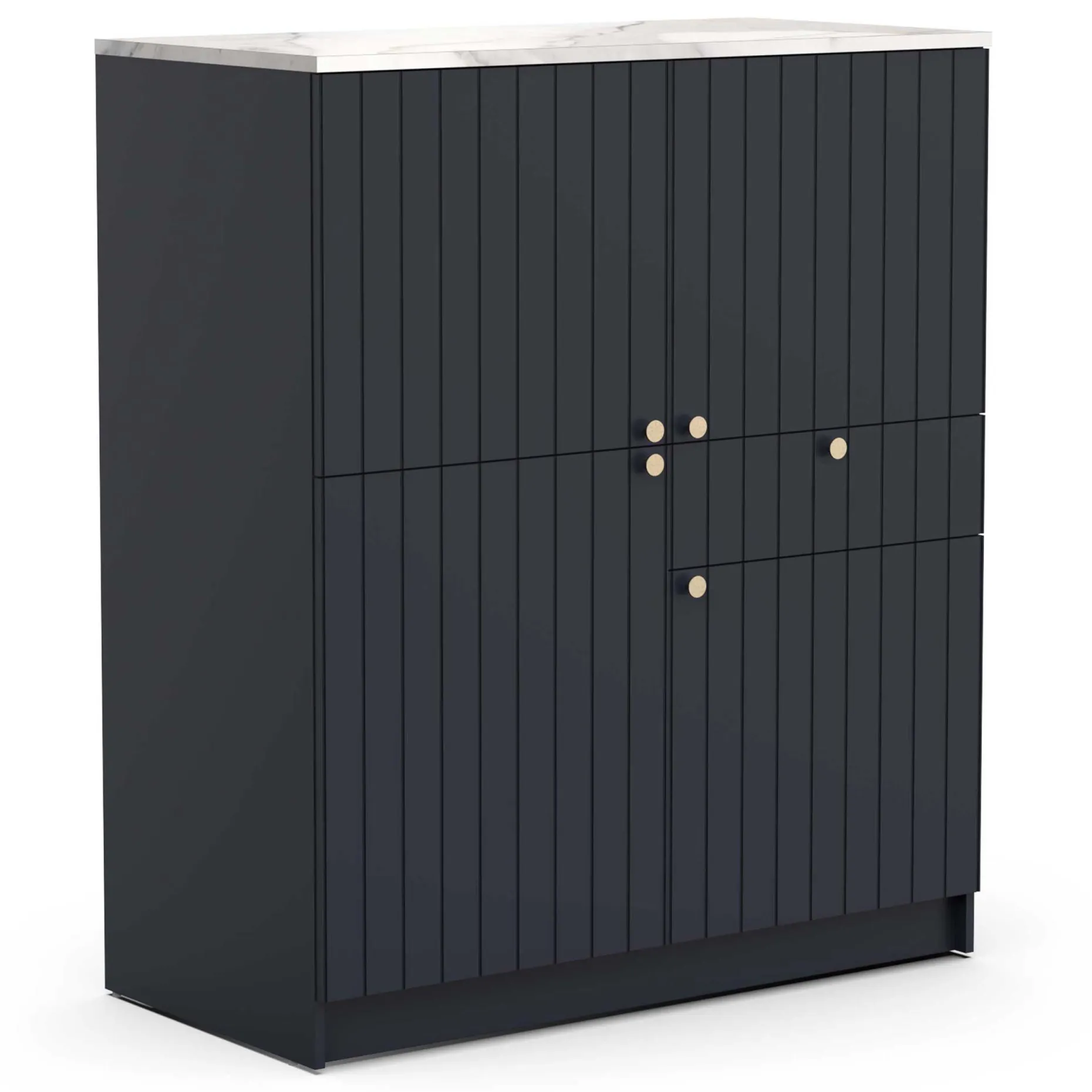 Chester Buffetschrank - 4 Türen und 1 Schublade - Indigo/Marmor