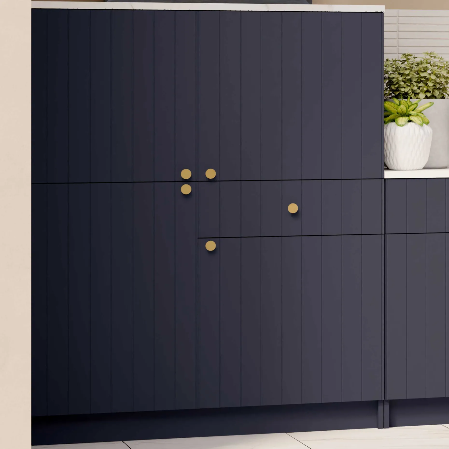 Chester Buffetschrank - 4 Türen und 1 Schublade - Indigo/Marmor