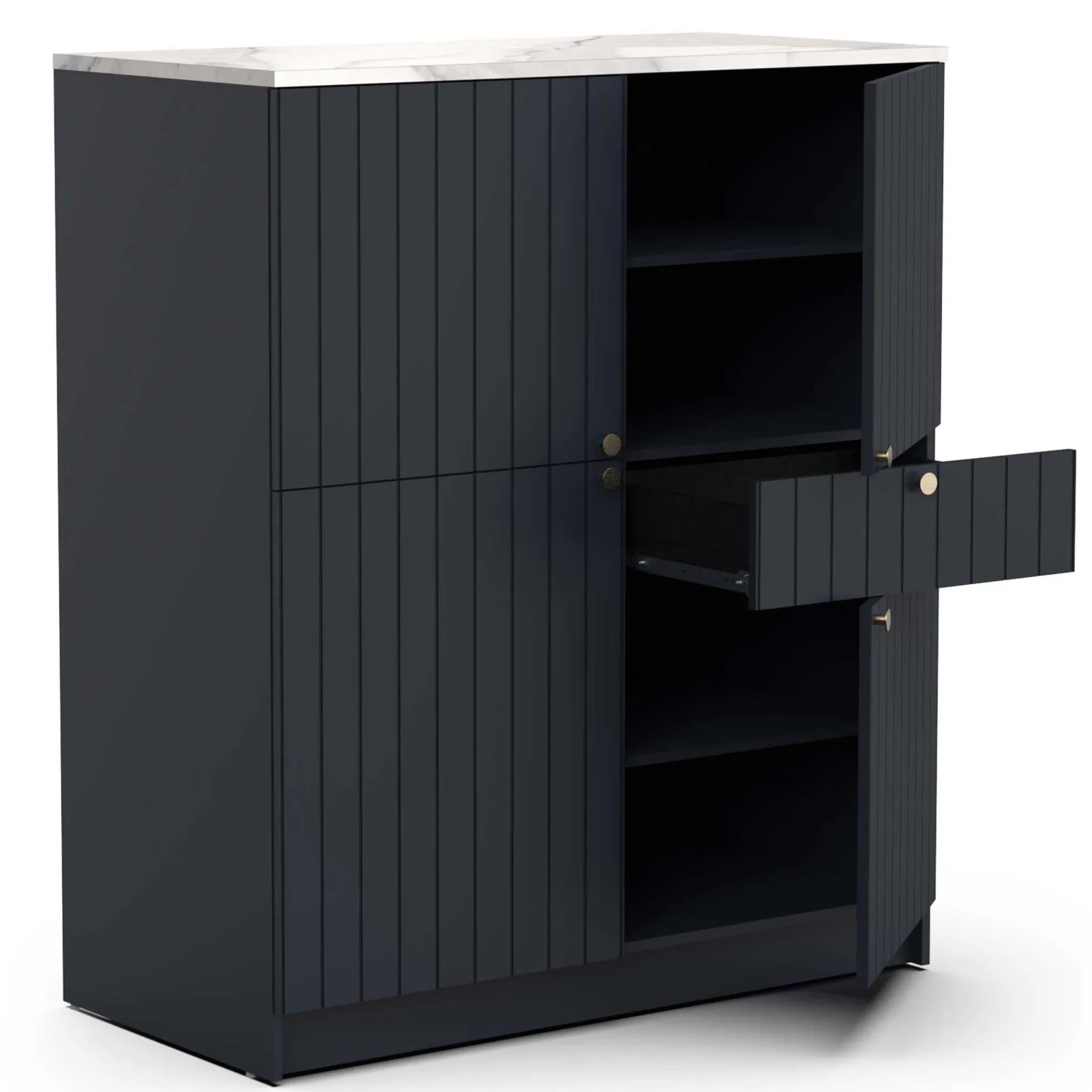 Chester Buffetschrank - 4 Türen und 1 Schublade - Indigo/Marmor