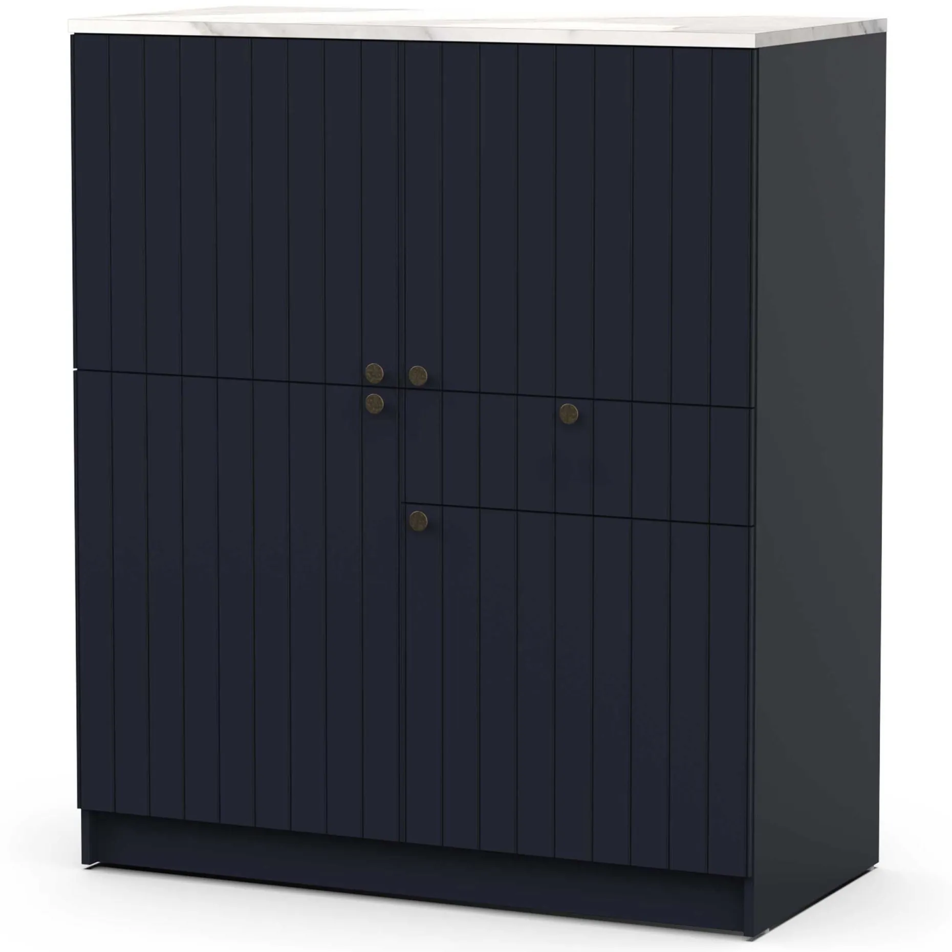 Chester Buffetschrank - 4 Türen und 1 Schublade - Indigo/Marmor