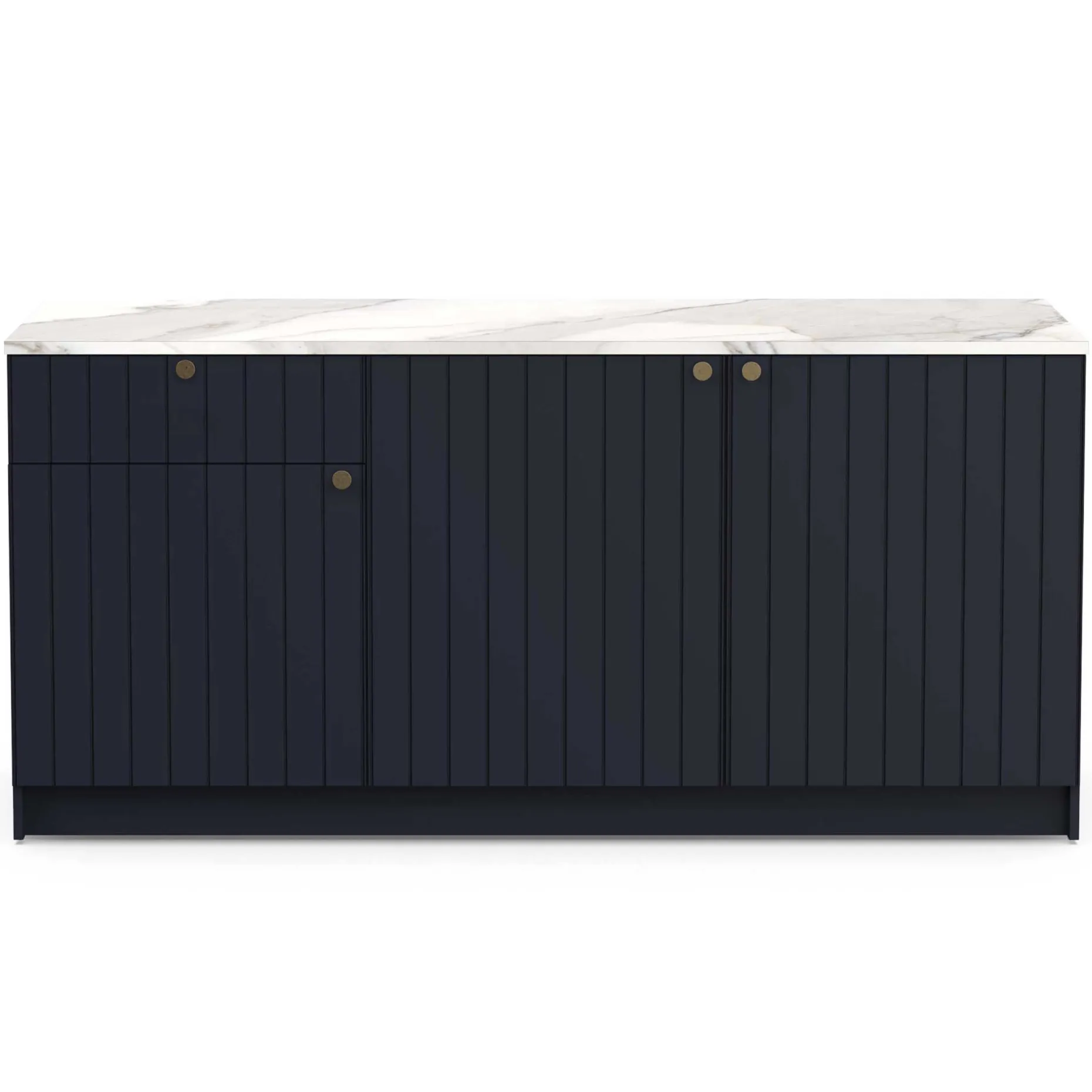 Chester Küchenschrank - 3 Türen und 1 Schublade - Indigo/Marmor