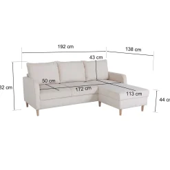 PGS Chip Ecksofa rechts - 192x137x82cm - gerippter Samt
