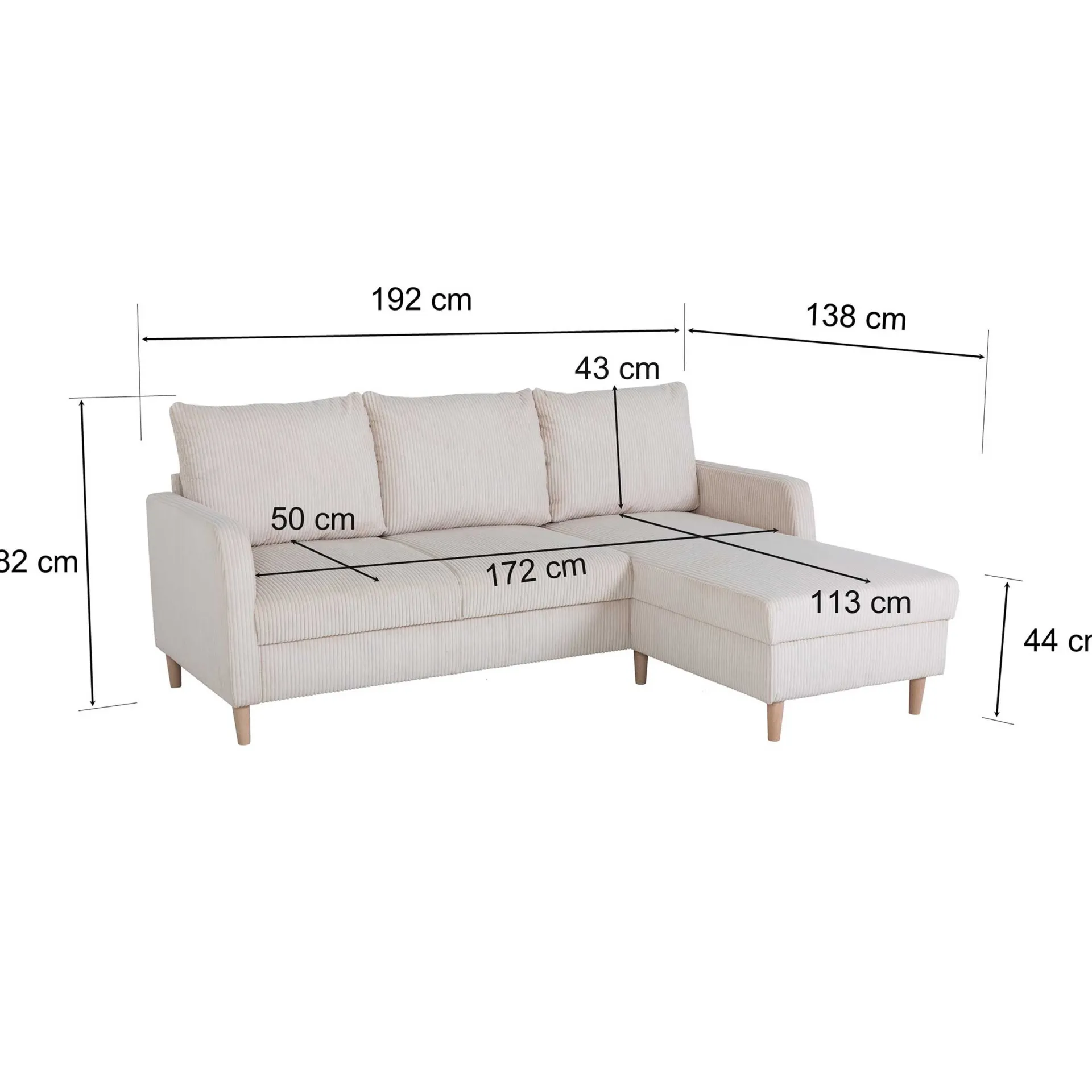 PGS Chip Ecksofa rechts - 192x137x82cm - gerippter Samt