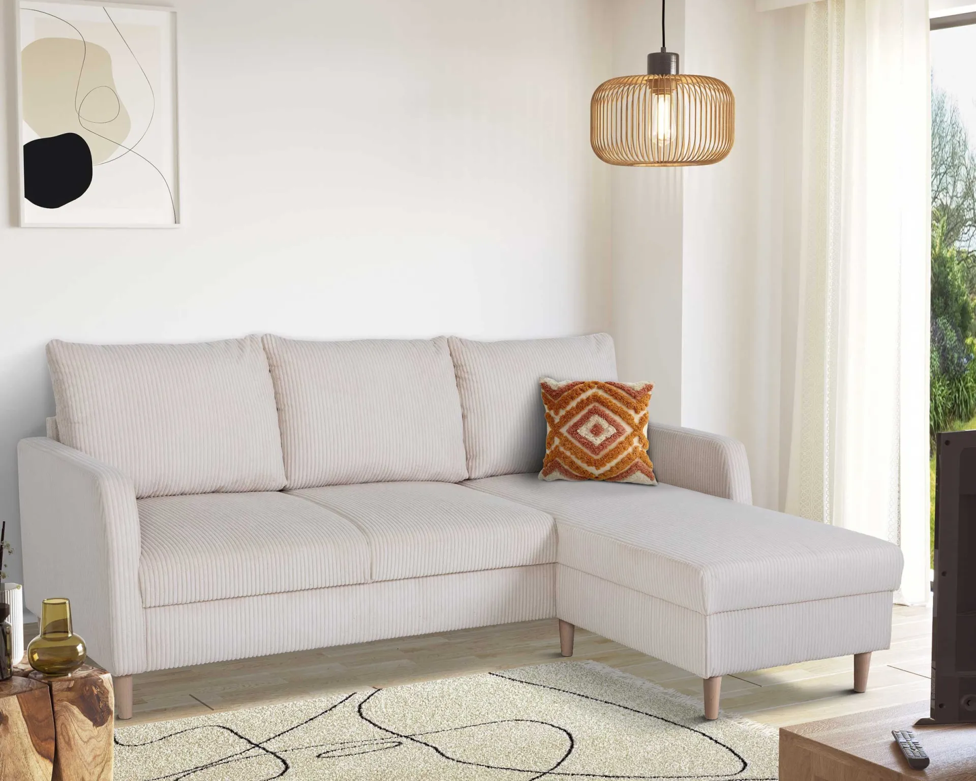 PGS Chip Ecksofa rechts - 192x137x82cm - gerippter Samt