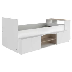 Clio Kinderbett 90x200 mit Stauraum und Schreibtisch - weiß/Eiche Dekor