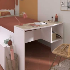 Clio Kinderbett 90x200 mit Stauraum und Schreibtisch - weiß/Eiche Dekor