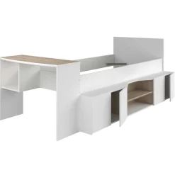 Clio Kinderbett 90x200 mit Stauraum und Schreibtisch - weiß/Eiche Dekor