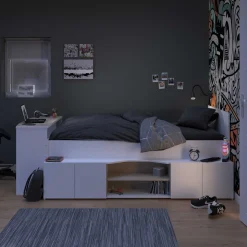 Clio Kinderbett 90x200 mit Stauraum und Schreibtisch - weiß/Eiche Dekor